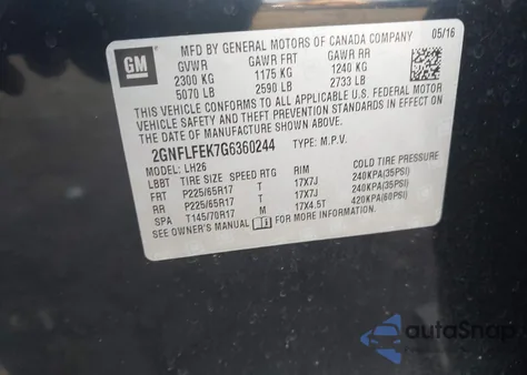 2016 Chevrolet Equinox Lt из США, поврежденный, VIN 2GNFLFEK7G6360244